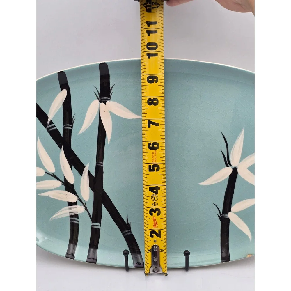 Weil Ware Platter Turquoise Fair Bamboo MCM California Pottery 13.5in